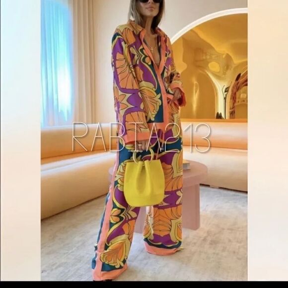 ZARA PRINTED PAJAMA-STYLE PANTS - Picture 8 of 16